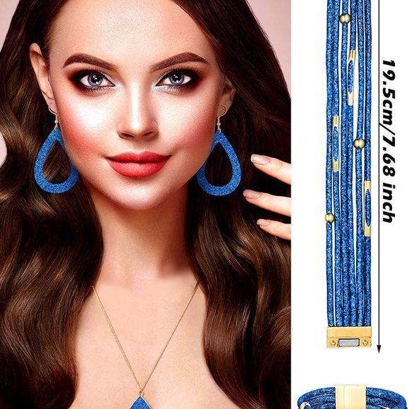 New 4 Pieces Women's Glitter Jewelry Set Bridal Wedding Multi-Layer Bracelet - Picture 8 of 15